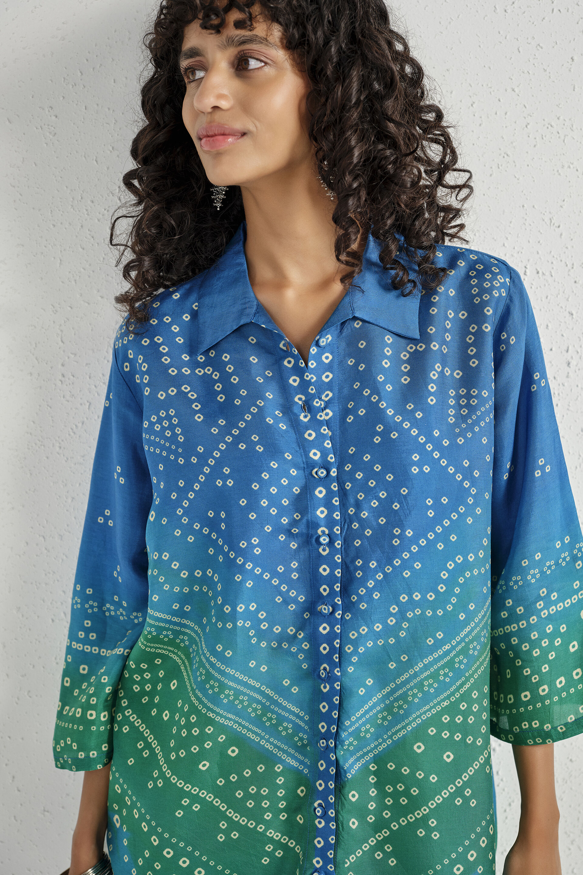 Blue Bandhini Print Shirt, Blue, image 2